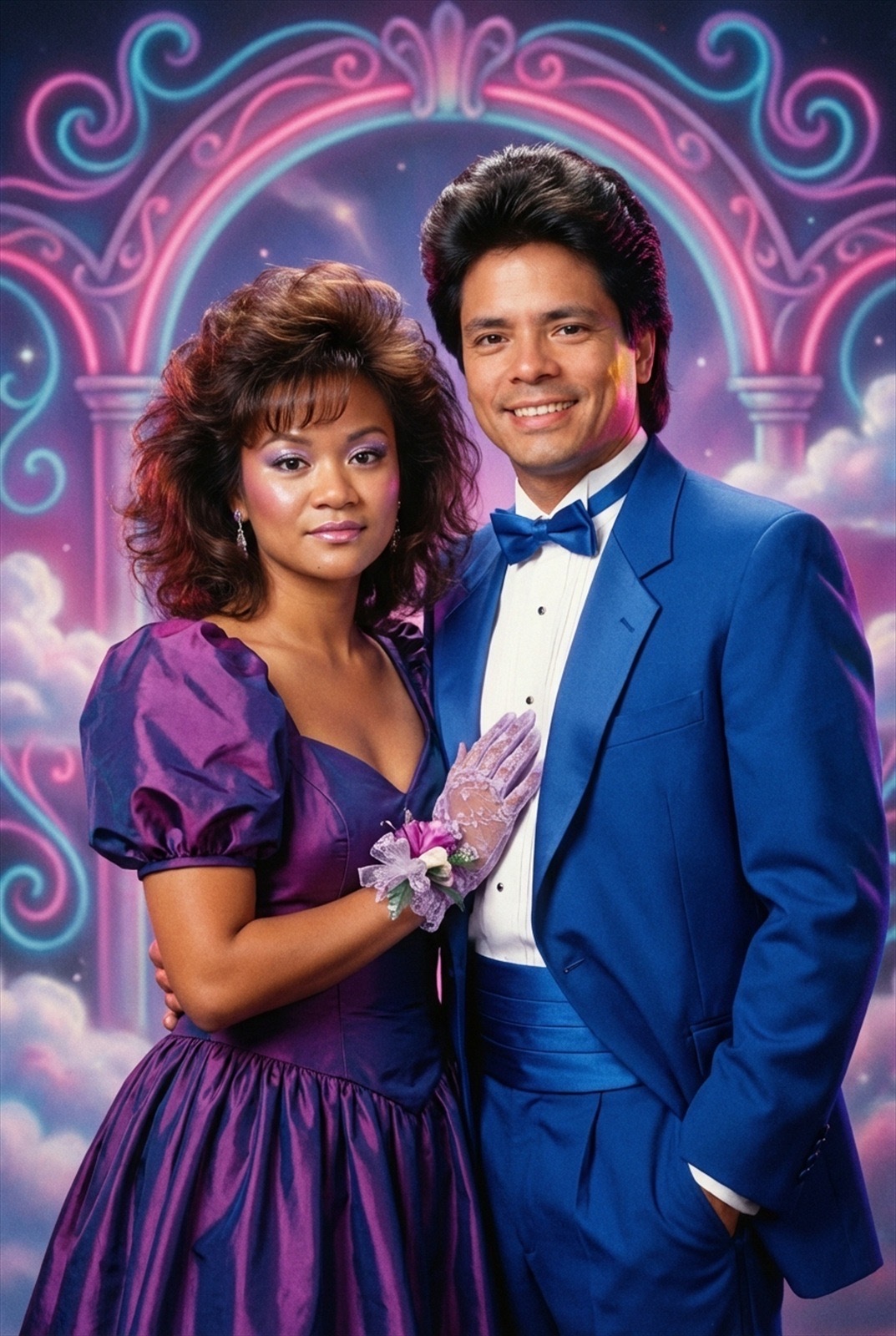 AI-generated retro prom photo example from Photo Booth Expo